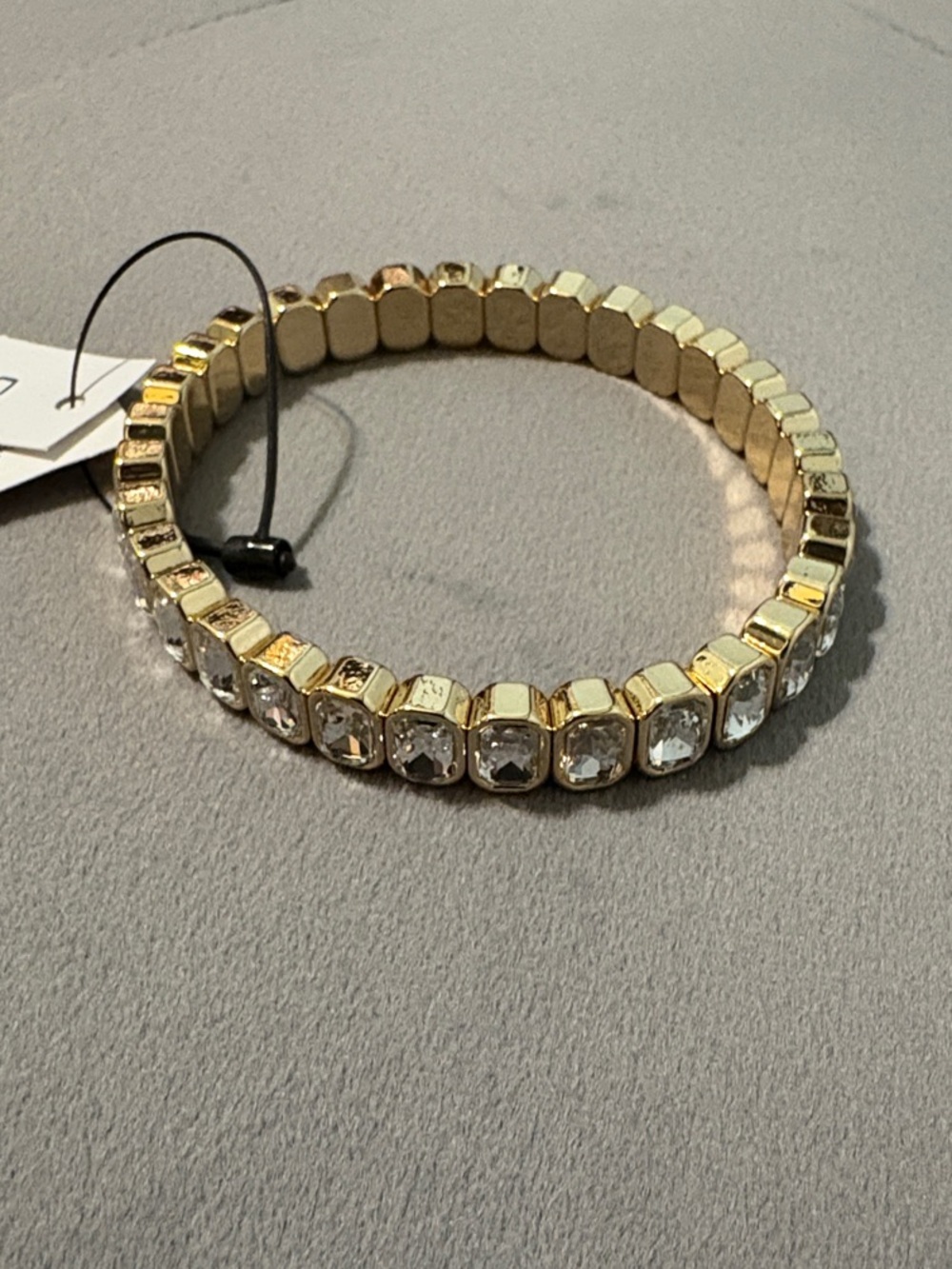 Chico's Gold Stretch Bracelet with Clear Crystal Accents